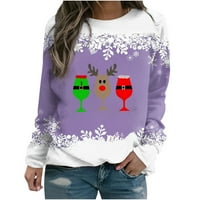 Fatuov ženski pulover dukserić božićni tiskani labavi dugi rukav lagani zimski okrugli zvezni duks S-2xl