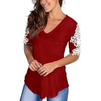 SunhillsGrace majice za žene čipke kratkih rukava s kratkim rukavima V-izrez Labavi Ležerni ljetni tee