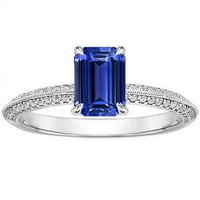 Harry Chad Enterprises CT Solitaire Accents Emerald Blue Sapphire & Diamond Ring, Veličina 6.5