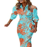 Voguele žene oblače cvjetni print ljeto plaža sandress haljina s dugim rukavima odmor plava plava narančasta