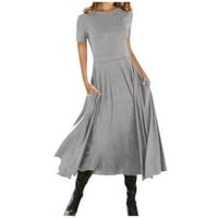 Žene casual kratkih rukava CREW Crt COLL Color Swing Haljina Boho Foll haljina s džepom Žene Maxi haljina Ljetna pamučna ljetna haljina za žene