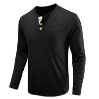 Yubnlvae muška majica muške proljeće i jesenji gornji gumb okrugli vrat puni bluza u boji dugih rukava džep top košulja za dno crne boje