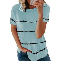 Ženske bluze Modni ženski labav majica s kratkim rukavima okrugli vrat Stripe Print Tops Sky Blue XXXL