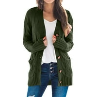 Ženski džemperi Čvrsti boje V-izrez dugih rukava Otvoreni pleteni boho patchwork kaput Cardigan džepovi