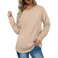 Ženski dugi rukav s labavim fit okruglim vratom udobne dukseve Pulover obične majice padaju Ležerne dame bluze