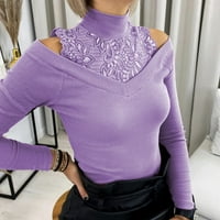 Žene vrhovi Ležerne u trendy modu s ovratnikom rešetke za ovratnike Dugih rukava zavoja ženske majice