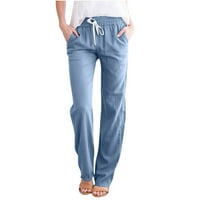 Ženske konusne hlače posteljine nacrtajuće vučne hlače za nogave hlače pune boje casual pantalone sa džepovima plave veličine m
