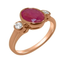 Britanska napravljena 10k Rose Gold Prirodni rubin i kubni cirkonijski ženski prsten - Veličine opcije - Veličina 4,75