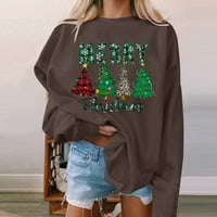 Ženski pogodni božićni print o vrat casual labavi duks okrugli izrez Fit pulover vrhovi majica s dugim