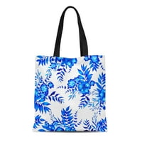 Canvas Tote torba Cvjetni uzorak Plavi i bijeli cvijet Elegantna bašta Botanička trajna za višekratna ramena