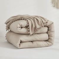 Premjestiti se na taupe pom poms comforter set king boho posteljina obrub uzorak mekani setovi za posteljinu