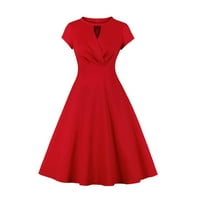 Ženske oblače V-izrez Srednja dužina Ležerna A-line Plaćene kratke rukave Ljetna haljina Crvena XL