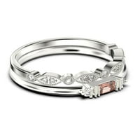 Dainty Minimalist 1. Carat baguette Cut morgatit i dijamantski morska zaručnički prsten, antikni vjenčani prsten u 10K punog bijelog zlata, mladenka, odgovarajućim opsegom, obećavajući prsten, obdarni prsten