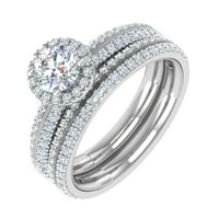 1. Carat Prong Set Diamond Halo Bridal prsten set u 14k bijelo zlato