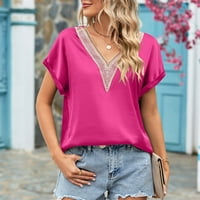 Awdenio majčin dan Ženske košulje za čišćenje modnog ženskog ljeta V-izrez čipke patchwork kratkih rukava seksi vrhunska bluza
