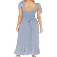 Sanviglor Women dugačka haljina Slaty Crt Summer Beach Sundress bez rukava Maxi haljine Baggy Holiday Blue XL