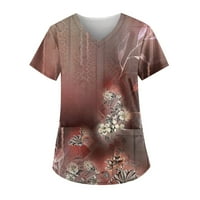 Strungten ženska retro tiskana radna odjeća V-izrez plus veličina majica sa džepovima Ljetni vrhovi