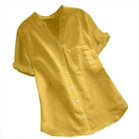 Ženske košulje žene pamučna posteljina casual majica s kratkim rukavima bluza dolje spušteni vrhovi žuto xl