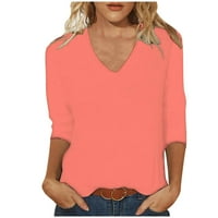 Ženska labava vrhovi dugih rukava Ležerne prilike udobne odjeće jesen proljeće V pulover pulover čvrste tinejdžere trendi ružičasti m