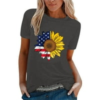 B91XZ Womens Ljetne košulje Ženska ležerna nezavisna suncokret za ispis majica Majica s kratkim rukavima