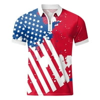 Vučen 4. jula Muška majica Muška kratka rukava Retro Američka zastava Print Golf Mahuns Tops Plava