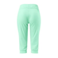 Booker Womens Casual Capri hlače Štampani džepovi elastične pojaseve strukske hlače Mid Duge Duljine