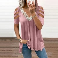 Žene T majice Ležerne prilike sa labavim ljetnim majicama s kratkim rukavima V Vrući izrez Ties Bluuse Pink XL