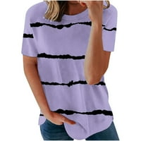 Žene Ljetne bluze Ženski okrugli dekolte Kratki rukav Pulover Tunic Tops modne casual labave majice Tee Purple 3xl