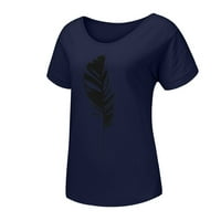Bazyrey Womens V-izrez na vrhu Ženski kratki rukav Graphic Print Bluza Summer Casual Tunic Majice Plava