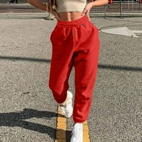 Ženske modne pantalone nacrtaju tanke duge hlače od solidne boje za žene crvene l