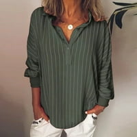 Modna žena labava casual prugasta gumb rever s dugim rukavima Top bluza xxl - zelena