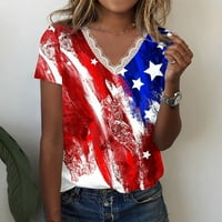 Yyeselk Ljeto Žene Patriotske košulje Ležerne American Zastava Ispiši pulover vrhove Trendi kratkih