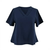 Ženska ležerna puna boja V-izrez Labava majica Top Bluza Pulover Blue XXXL