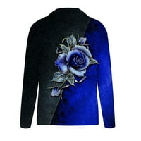 Ženski povremeni modni print dugih rukava V-izrez remel udoban pulover, plavi