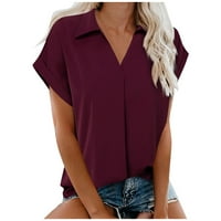 Ženske bluze Ženska modna casual kratkih rukava majica od pune boje TOP bluzu vino l