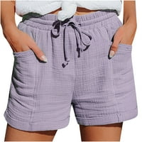 Žene Ljetne kratke hlače Elastična struka navlaka od presavijenih pamučnih posteljina Comfy Wide lounge hotcross sa džepovima