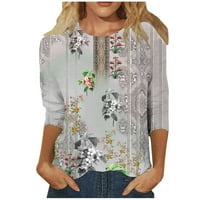 Yyeselk Womens Fall majice Modni casual elegantni cvjetni ispis labavi bluze Trendi okruglih rukava na rukavima Tunnies za dame Grey XXXXL