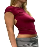 Žene COLL COLOR Sjetl Y2K vrhovi Seksi leđa Slim Fit Short rukava Čvrsta boja Crewneck Streetwear majica