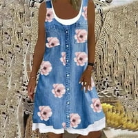 Komoda, modna casual seksi okrugla vrata cvjetni ispis lažna dvodijelna haljina bez rukava sveukupna haljina za ženske haljine džemper za kornjače