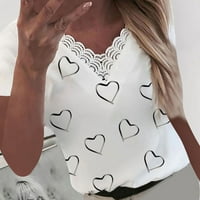 Yubnlvae majica za žene srca Ispisuje čipku V-izrez patchwork kratkih rukava majica pulover bluza