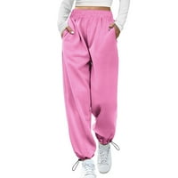 Modna široka noga za žene modne vrećaste dukseve visokog struka joggers hlače hlače s džepovima za gusjenice za ptice vruće ružičaste xl