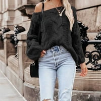 Ženski klirens džemper Ženske modne dugih rukava Labavi pulover vrhovi bluza pleteni džemper Rollbacks crni 8