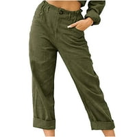 Hinvhai Ženske gumbe za džepne boje u boji elastične struke Udobne ravne hlače na vojnici za carinjenje