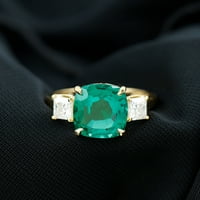 Jastuk rezan laboratorij uzgojen smaragdni prsten sa moissite - AAAA kvalitetom, 14k žuto zlato, SAD 6,00