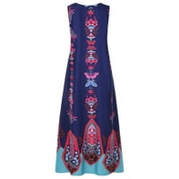 Ženske haljine klirence bez rukava Maxi moda A-line ispisana zarez za rezanje Ljetna haljina tamno plava 2xl