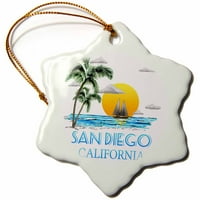 3Droza San Diego California Nautički jedrenje dizajna plovila i palmi. - Ornament snega