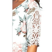 Yiwula Žene izdužene modne tiskarske kratke rukave V-izrez majica bluza na vrhu majica za žene