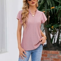 Ženska puna boja V-izreznog lista kratkih rukava bluza XL