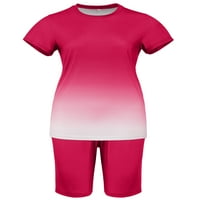 Cindysus Women DumperSuits Solid Boja Dva odjeća za kratki rukav Jogger set za trčanje saloni elastični struk ružičani crveni l