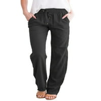 Plus size žene modne casual labave hlače Čvrsti džepni džepovi elastičnih struka Duge ravne hlače za